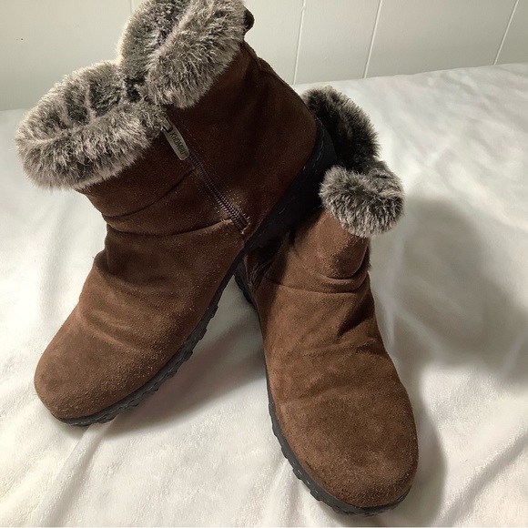 Khombu brown leather faux fur zip up boots size 10 - Picture 7 of 11
